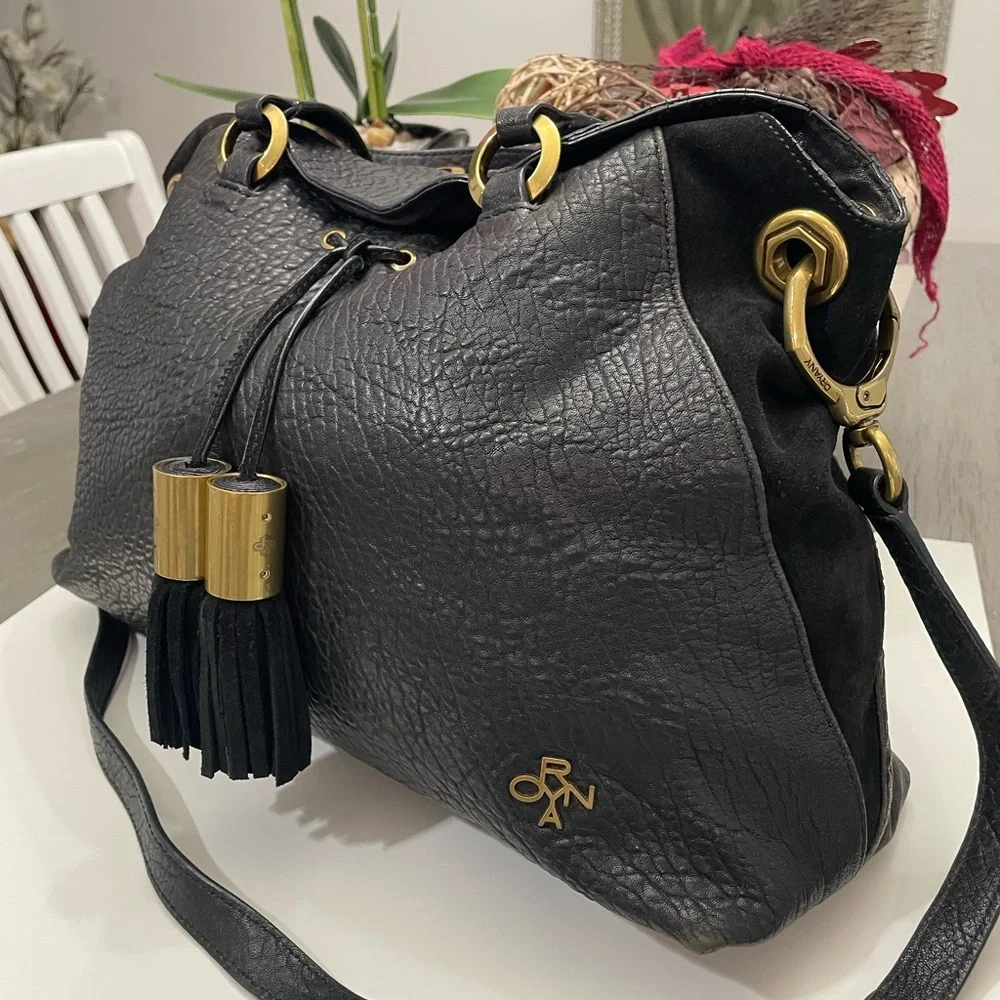 orYANY Black Leather Shoulder Bag with Gold Accents - Picture 5 of 11